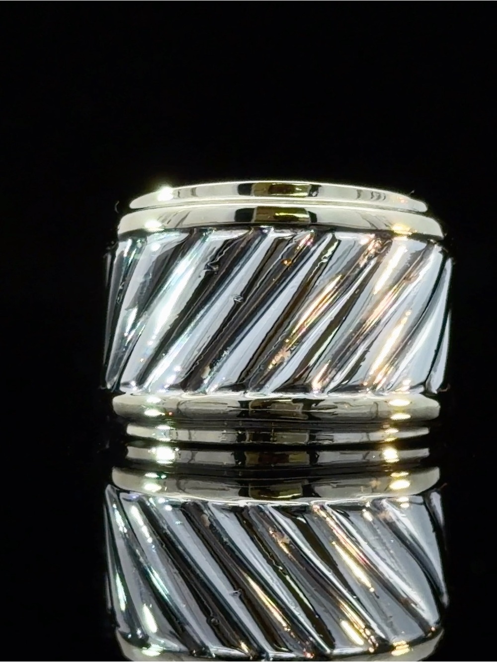 David Yurman Polished Silver Diagonal Cable Cigar Band